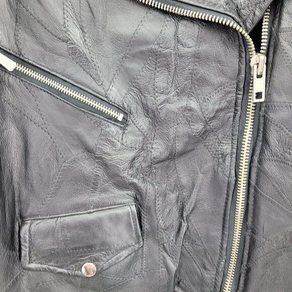 Vintage 90's Flight‎ Path Leather Jacket Deadstock Moto Biker Patchwork Black XL - Picture 14 of 17